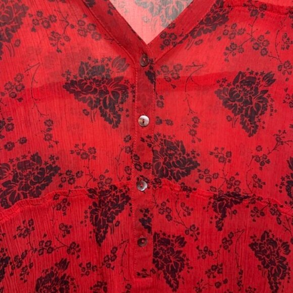 Sundance Sheer Gothic Edgy Vampy Dark Floral Grunge Romantic Holiday Party Top - Picture 2 of 10